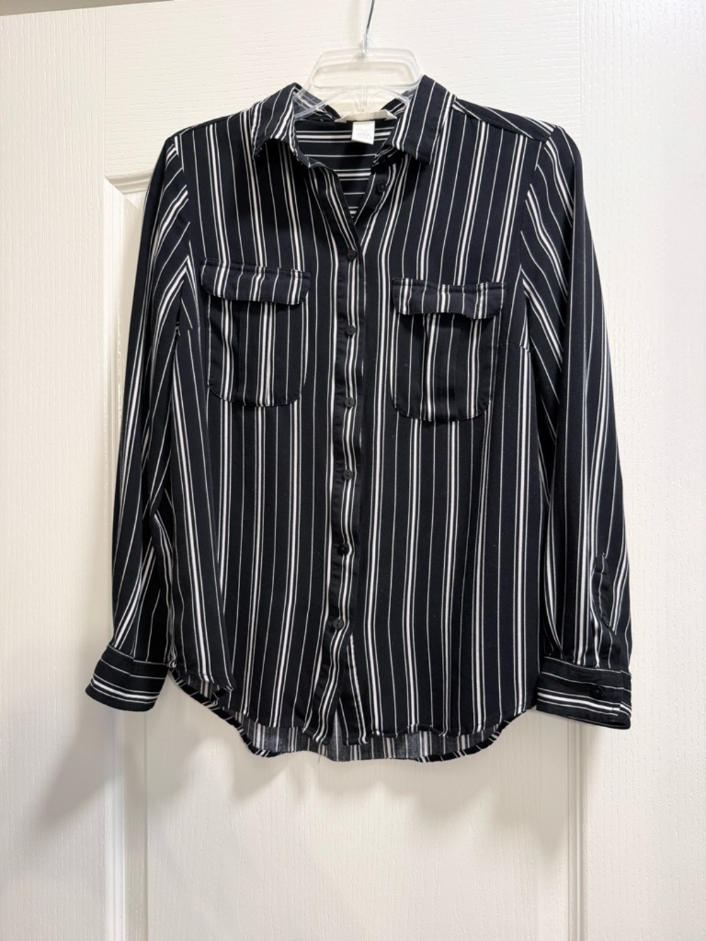 H&M Black and White Striped Collared Button Shirt